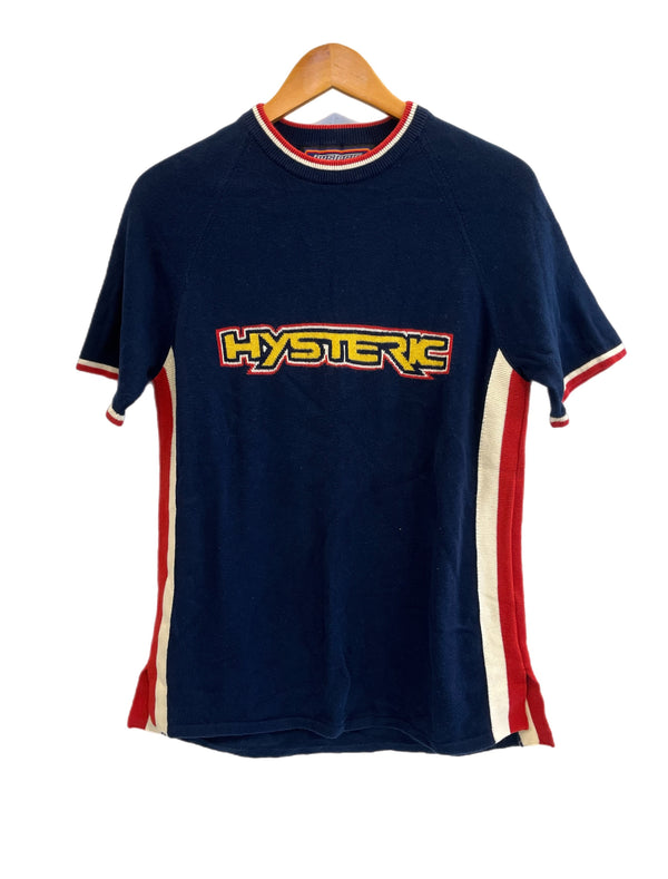 ヒステリックグラマー HYSTERIC GLAMOUR HYSTERIC ヒステリック 半袖ニットカットソー ロゴ ライン 紺 赤 半袖カットソー ネイビー フリーサイズ 101LT-255