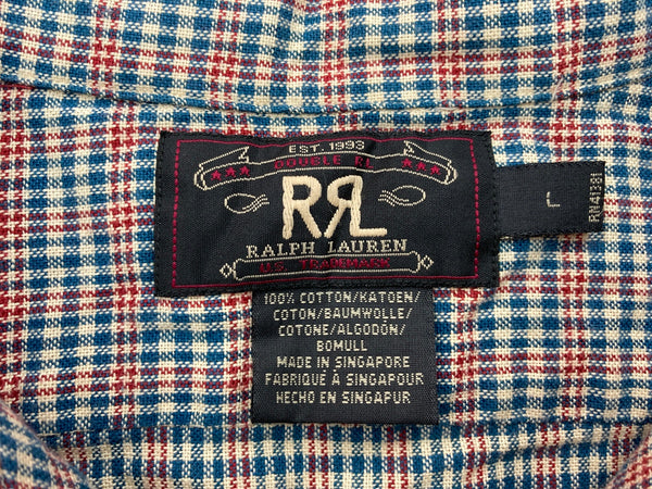 ダブルアールエル RRL 90s 90年代 三ツ星タグ オープンカラー 開襟 ボックス ポケット  長袖シャツ チェック マルチカラー Lサイズ 104MT-2059
