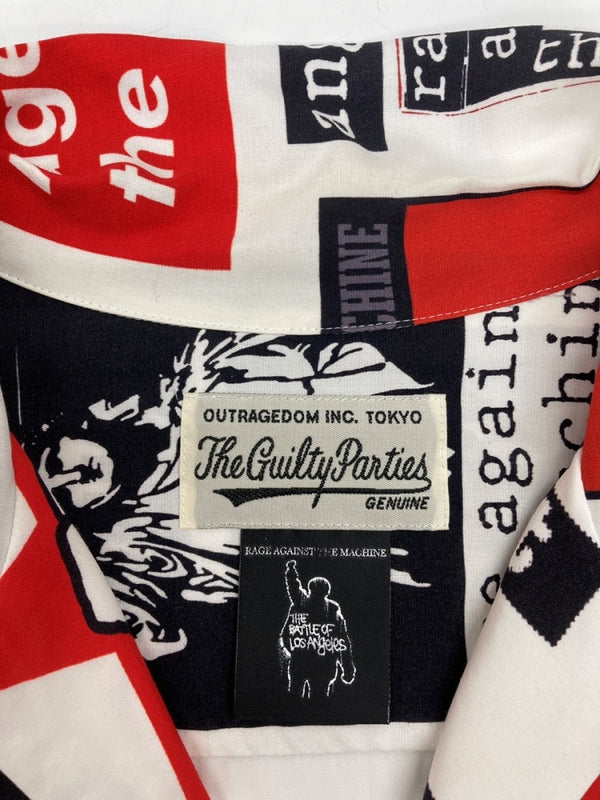 ワコマリア WACKO MARIA OPENCOLOR SHIRT オープンカラー シャツ RAGE AGAINST THE MACHINE ハワイアン アロハ 開襟 半袖 白 ホワイト 半袖シャツ 総柄 マルチカラー Mサイズ 104MT-2329