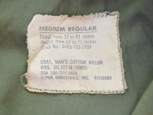 ミリタリー Military 70s アメリカ軍 M-65 フィールドジャケット ALPHA社製 70's USARMY SCOVILLジッパー  100-70-C-0606 M-R ジャケット カーキ 103MT-2930