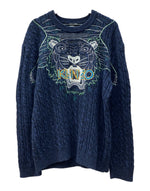 ケンゾー KENZO CREWNECK TIGER KNIT クルーネック タイガー ニット セーター ラメ 刺繍 厚手 長袖 紺 F965PU2513XE セーター ロゴ ネイビー XLサイズ 104MT-1964