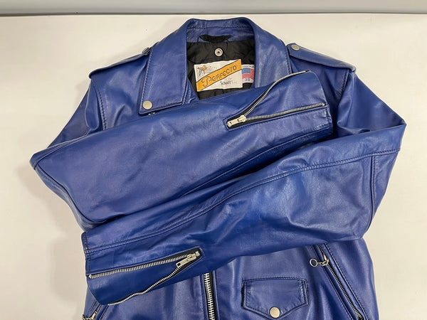 ショット SCHOTT Perfeecto 618 バイカータグ ダブルライダースジャケット 青 38 ジャケット ブルー 101MT-5441