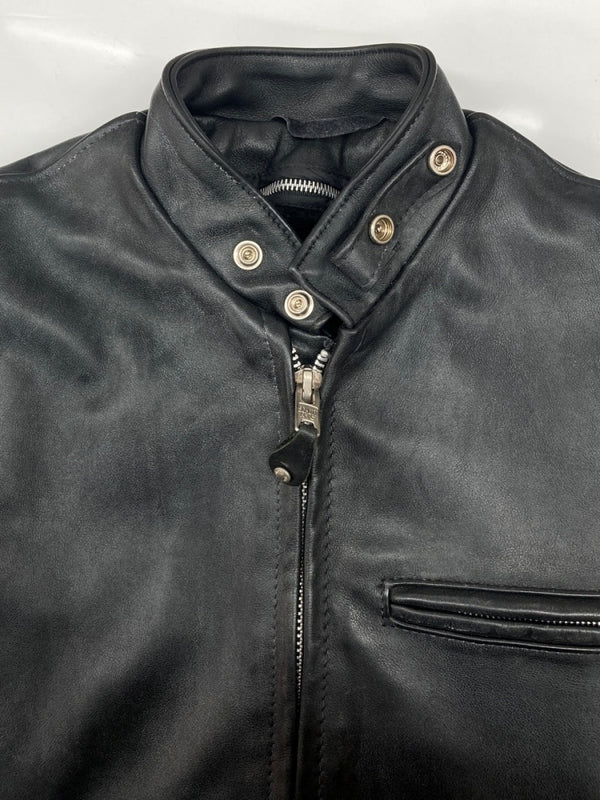 ショット SCHOTT LEATHER JACKET レザー ジャケット シングル ライダース バイカー レーサー アウトドア USA製 アウター 黒 サイズ 34 ジャケット 無地 ブラック 104MT-1693