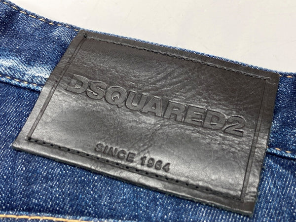 ディースクエアード DSQUARED2 22AW SLIM JEANS スリム ジーンズ デニム パンツ ダメージ加工 ボタンフライ 紺 ワンポイント S74LB1152 S30342 デニム ネイビー サイズ46 104MB-393