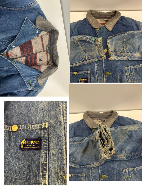 オシュコシュ OSHKOSH B'GOSH 60's 60年代 デニム カバーオール チョアコート ブランケット付き ライナー 横縞 VINTAGE ヴィンテージ ジャケット ブルー 101MT-5080