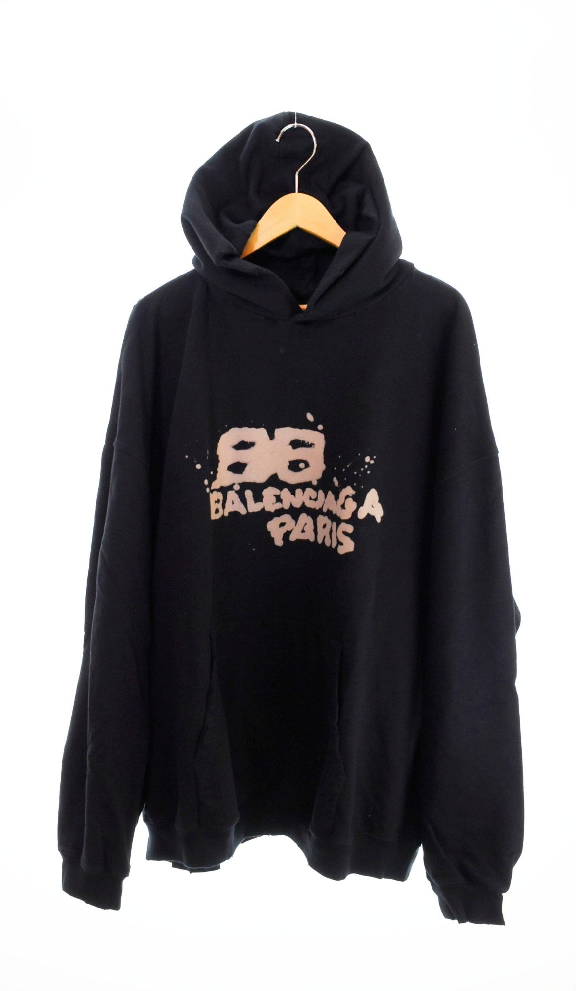 バレンシアガ BALENCIAGA 23SS Hand Drawn BB Icon Hoodieダメージ加工ロゴ オーバーサイズ パーカー 黒  IT07 620973TNVQ1 1059 パーカ ブラック LLサイズ 103MT-1039 | 古着通販のドンドンサガール