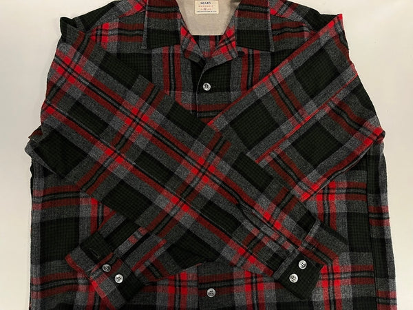 シアーズ Sears ヴィンテージ Vintage 60s～ オープンカラーチェックシャツ 開襟 長袖シャツ グレー Mサイズ 101MT-4087