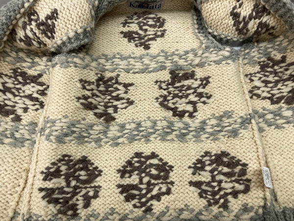 カナタ KANATA COWICHAN KNIT VEST カウチン ニット ベスト ノルディック柄 ボタン 厚手 白 灰 ベスト 総柄 グレー 104MT-2292
