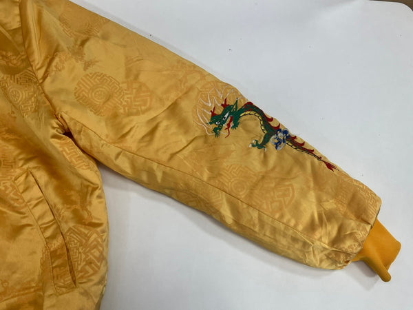 ヴィンテージ vintage 70's~ 70年代～ KOREA スカジャン スーベニアジャケット コリアンジャンパー 中綿入り KKK ZIPPER 龍 ドラゴン 刺繍 サテン ジャケット イエロー 101MT-4800