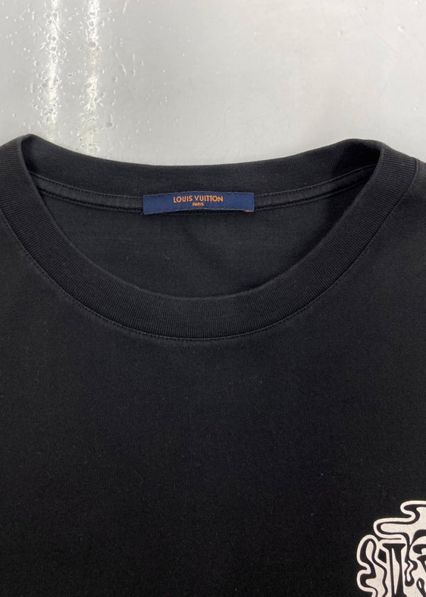 ルイヴィトン LOUIS VUITTON 19AW LV SMOKE PRINT TEE スモーク プリント Tシャツ 半袖 両面 黒 RM192 NPG HHY90W Tシャツ プリント ブラック XLサイズ 104MT-1283