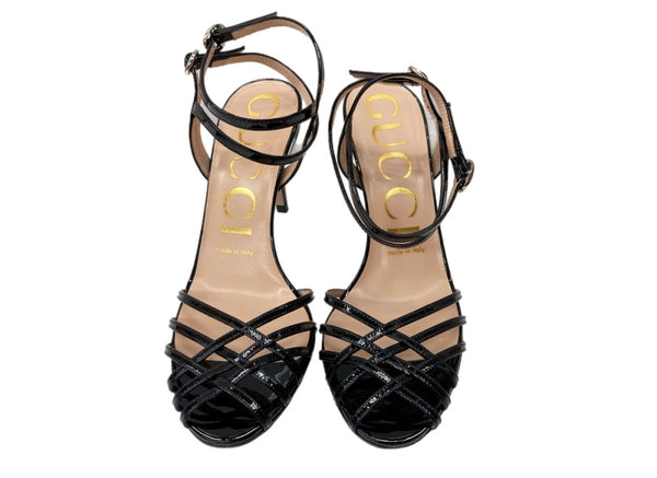グッチ GUCCI Rhinestone Cross Strap Sandals ラインストーン クロス ピンヒール ミュール パンプス BLACK 黒 レディース靴 サンダル ストラップ ブラック SIZE37 1/2 104S-864
