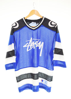 ステューシー STUSSY Champion チャンピオン ホッケーシャツ ゲームシャツ メッシュ 半袖 ブルー C8-F407 Tシャツ ブルー Mサイズ 103MT-2864