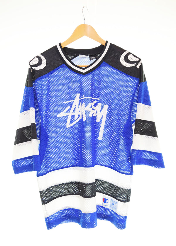 ステューシー STUSSY Champion チャンピオン ホッケーシャツ ゲームシャツ メッシュ 半袖 ブルー C8-F407 Tシャツ ブルー Mサイズ 103MT-2864
