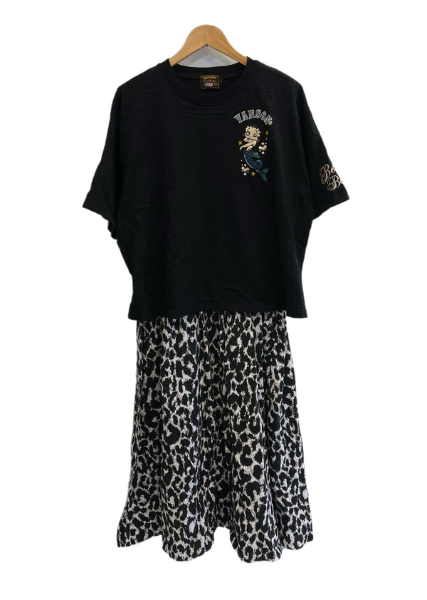 バンソン VANSON BETTY BOOP ベティ ドッキングワンピース レオパード柄 マーメイド刺繍  ワンピース ブラック LLサイズ XL 101LT-236