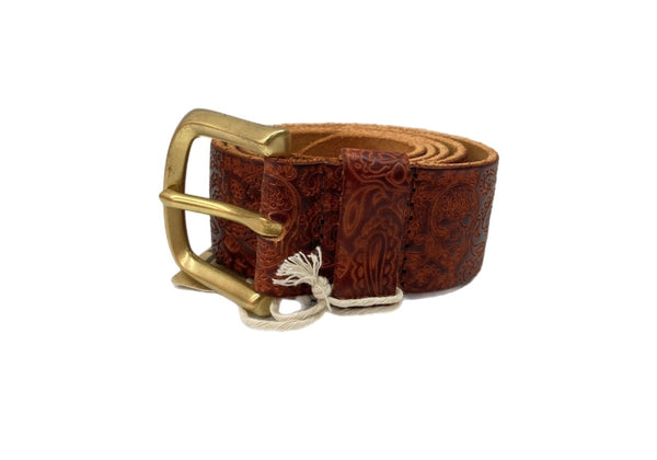 ダブルアールエル RRL LEATHER BELT レザー ベルト ウエスタン バックル Ralph Lauren ラルフローレン 茶 ベルト 総柄 ブラウン Mサイズ 104Z-3