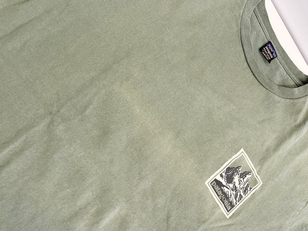 パタゴニア PATAGONIA 90s Vintage ヴィンテージ USA製 Mountainロゴ Tee マウンテンロゴ プリント 長袖カットソー XL Tシャツ グリーン LLサイズ 101MT-4715