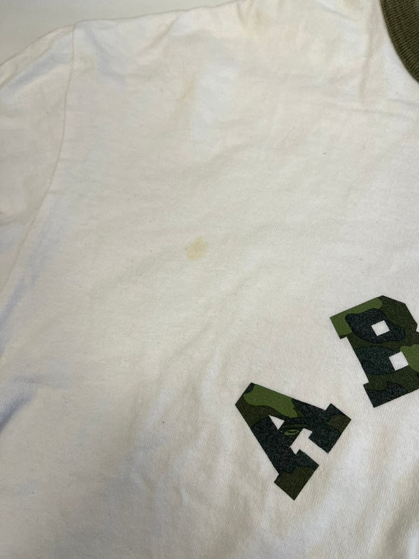 ア ベイシング エイプ A BATHING APE 90s 90's 初期 1st CAMO カモフラ柄 リンガーロンT 裏原 ヴィンテージ XL ロンT ホワイト 101MT-5252
