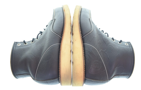 アベイシングエイプ A BATHING APE  サル カモ柄 型押し レースアップブーツ メンズ靴 ブーツ ワーク ブラック 8 103S-1255