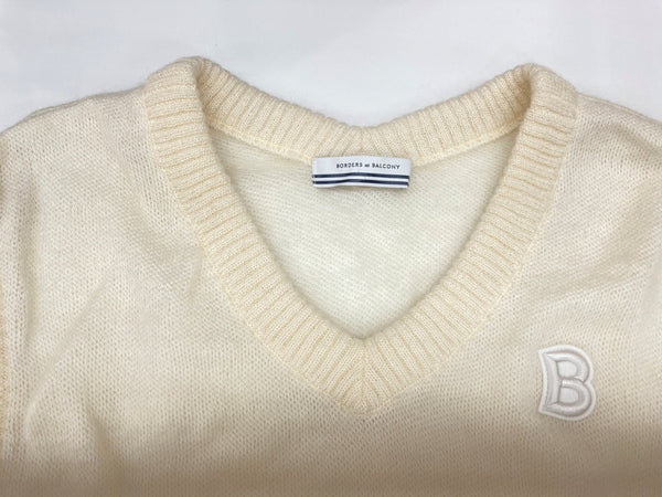 ボーダーズアットバルコニー BORDERS at BALCONY SPRING MOHAIR VEST スプリング モヘヤ Vネック ニット セーター プルオーバー ロゴ刺繍 日本製 IVORY アイボリー オフホワイト BEIGE BD2211-1G-03 ベスト ワンポイント ベージュ SIZE38 104LT-187
