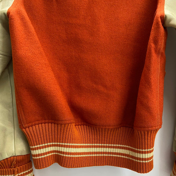 【曜日割引対象外】 マッコイ McCOY SPORTSWEAR 旧タグ 袖レザー ウール スタジャン  ジャケット オレンジ 36サイズ 201MT-4647 VB