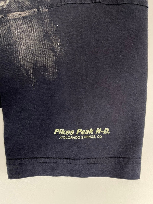 ハーレーダビッドソン Harley-Davidson 00's RIDE HARD PIKES PEAK ドクロ コブラ スカル モーターサイクル バイク プリント 黒 Tシャツ ブラック Lサイズ 101MT-4528