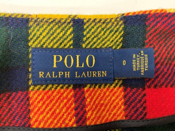 ラルフローレン RalphLauren POLO 現行タグ Plaid woolen skirt プラッド ウールン 巻きスカート ラップスカート ウール 毛 ベルト グリーン 緑 レッド 赤  黄色 SIZE0 211843300001 スカート チェック マルチカラー 104LB-38