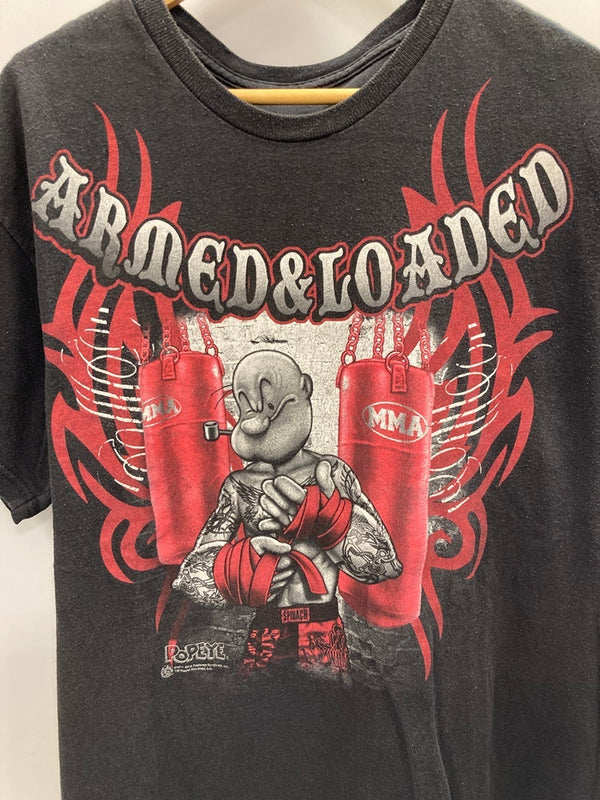 US US古着 POPEYE ポパイ ARMED & LOADED 黒  Tシャツ ブラック 101MT-2972