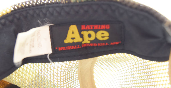 アベイシングエイプ A BATHING APE CAMO 猿顔 迷彩 ロゴ スナップバック メッシュ キャップ 帽子 メンズ帽子 キャップ ブラウン 103H-42