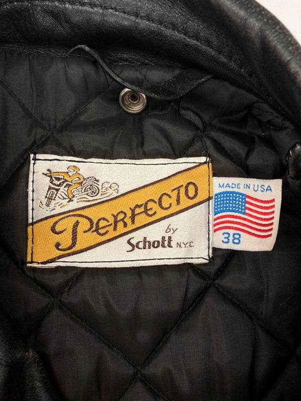 ショット SCHOTT Perfecto LEATHER JACKET レザー ジャケット ダブル ライダース バイカー アウトドア USA製 アウター 黒 サイズ 38 ジャケット 無地 ブラック 104MT-1696