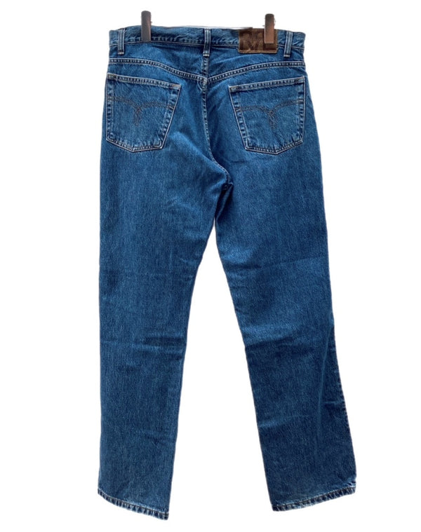 ダブルアールエル RRL DENIM PANTS デニム パンツ ボタンフライ ジーパン ジーンズ USA製 Ralph Lauren インディゴ 青 ロゴ デニム ブルー サイズ 35 104MB-215