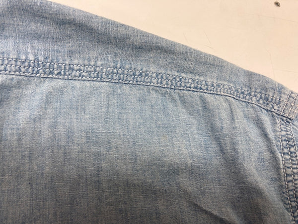 ダブルアールエル RRL 90s 三ツ星タグ SHIRT ステンカラー 猫目ボタン 胸ポケット ヴィンテージ VINTAGE ラルフローレン RALPH LAUREN コットン モーリシャス製 ライトブルー 青 無地 ブルー Mサイズ 104MT-2024