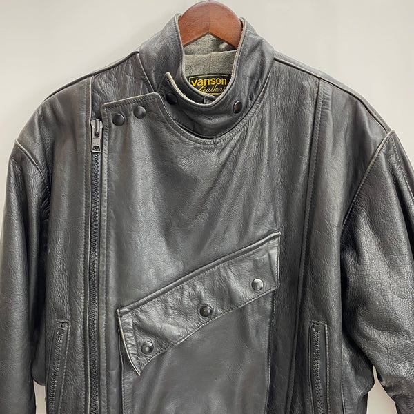 【曜日割引対象外】 バンソン VANSON スウェーデン軍 レザー モーターサイクル USA製 ジャケット ブラック 38サイズ 201MT-3881 VB