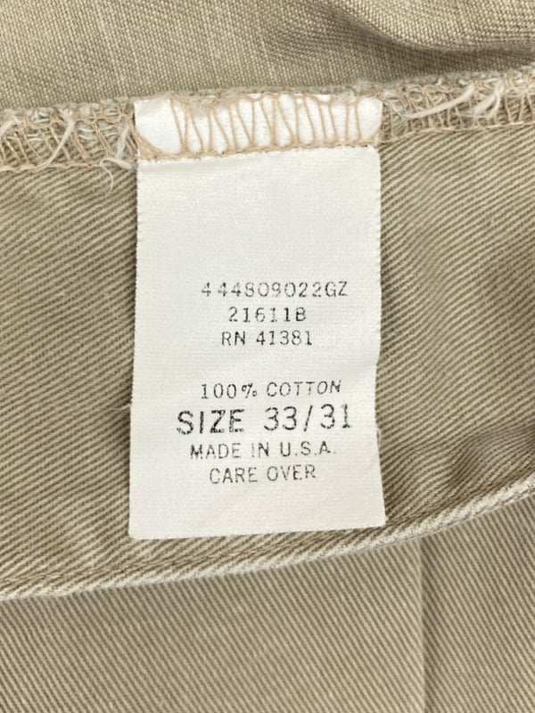 ダブルアールエル RRL 90s TACK CHINO PANTS タック チノ パンツ ジップフライ ワーク トラウザーズ 三ツ星タグ USA製 Ralph Lauren 薄茶 無地 チノパン ベージュ 33×31 104MB-343