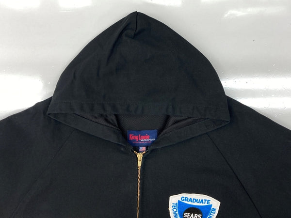キングルイ King Louie WORK JACKET ワーク ジャケット ダック地 ジップアップ フーディ SEARS 企業ロゴ アウター 黒 ジャケット ワンポイント ブラック XLサイズ 104MT-2009