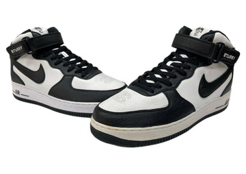 ナイキ NIKE 21年製 × STUSSY ステューシー AIR FORCE 1 07 MID SP エア フォース ミッド AF1 シューズ 白 黒 DJ7840-002 メンズ靴 スニーカー ホワイト 29cm 104S-1043