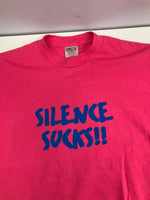 US US古着 90’s 90年代 ONEITA オールドイングリッシュ フロッキープリント MADE IN USA アメリカ製 VINTAGE ヴィンテージ シングルステッチ Tシャツ ピンク Lサイズ 101MT-4574