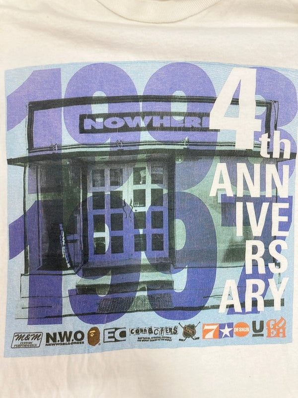 【曜日割引対象外】ヴィンテージ Vintage NOWHERE 4th Anniversary 4周年記念 Tシャツ  Tシャツ プリント ホワイト 101MT-2621