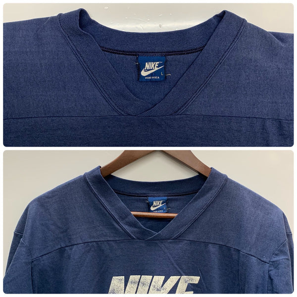 【曜日割引対象外】 ナイキ NIKE 80's 紺タグ フットボールT USA製 長袖カットソー ネイビー Lサイズ 201MT-3335 VB