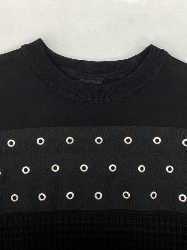 ディーゼル DIESEL K-RUSHIS SWEATER スウェット切替 セーター ニット ハトメ 長袖 黒 セーター 無地 ブラック Mサイズ 104MT-1603