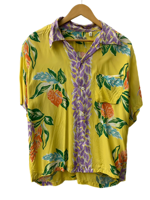 【曜日割引対象外】 サンサーフ SUN SURF  ALOHA LEI TROPICAL FLOWERS  アロハシャツ SS33312 半袖シャツ 総柄 イエロー 201MT-2192