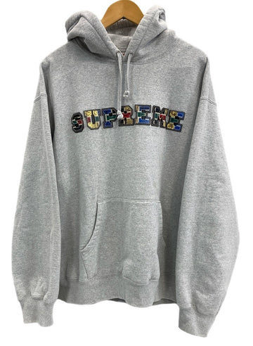 シュプリーム SUPREME collegiate patchwork leather hooded sweatshirt カレッジ パッチワーク レザー フーディ パーカー パーカ グレー Lサイズ 101MT-3501