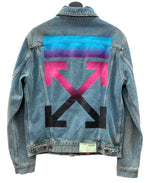 オフホワイト OFF-WHITE 18AW グラディエント アロー デニム Gジャン シルバープレート バックプリント ダメージ加工 ヴィンテージ加工 イタリア製 BLUE 青 OMYE005F18166005 ジャケット ロゴ ブルー Lサイズ 104MT-1837