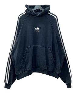 バレンシアガ BALENCIAGA 22AW × adidas アディダス Hoodie Large Fit ラージ フィット プルオーバー パーカー フーディ 刺繍 黒 729322 TNVN2 パーカ ロゴ ブラック Lサイズ 104MT-1646