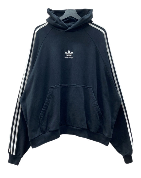 バレンシアガ BALENCIAGA 22AW × adidas アディダス Hoodie Large Fit ラージ フィット プルオーバー パーカー フーディ 刺繍 黒 729322 TNVN2 パーカ ロゴ ブラック Lサイズ 104MT-1646