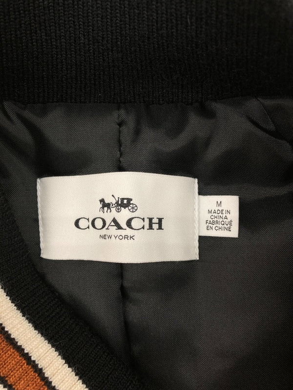 コーチ COACH LEATHER VARSITY JACKET レザー バーシティ ジャケット スタジャン アウター 茶色 黒 F87443 ジャケット ロゴ ブラック Mサイズ 104MT-864