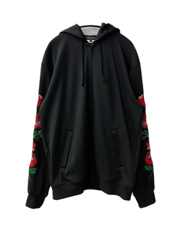 コムデギャルソンオムプリュス COMME des GARCONS HOMME PLUS ROSES EMBROIDERY ZIP HOODIE フラワー 刺繍 ジャージー ジップパーカー PI-T032 パーカ ブラック XLサイズ 201MT-2604