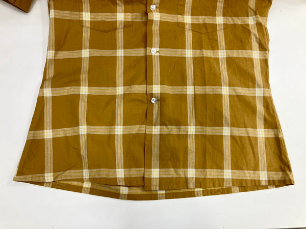 ヴィンテージ vintage 60’s~ 60年代~ Arrow King Cotton オープンカラーシャツ 開襟 ループカラー チェック ボックス 半袖シャツ ブラウン Mサイズ 101MT-4899