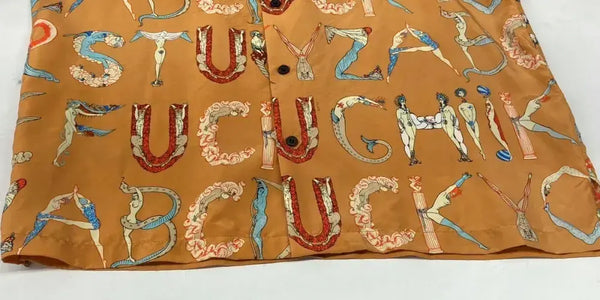 シュプリーム SUPREME 18SS Alphabet Silk Shirt アルファベット シルク シャツ オープンカラーシャツ 黄 半袖シャツ 総柄 イエロー Mサイズ 104MT-1632