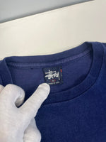 ステューシー STUSSY 90s 90's USA製 紺タグ OLD STUSSY 王冠 クラウン ロゴ オールド シングルステッチ ナス紺 Tシャツ ネイビー Mサイズ 101MT-4861
