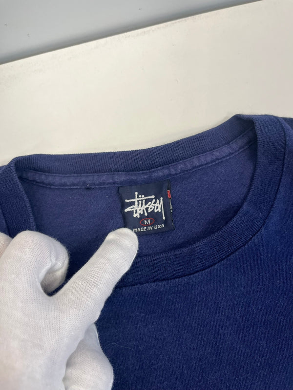 ステューシー STUSSY 90s 90's USA製 紺タグ OLD STUSSY 王冠 クラウン ロゴ オールド シングルステッチ ナス紺 Tシャツ ネイビー Mサイズ 101MT-4861